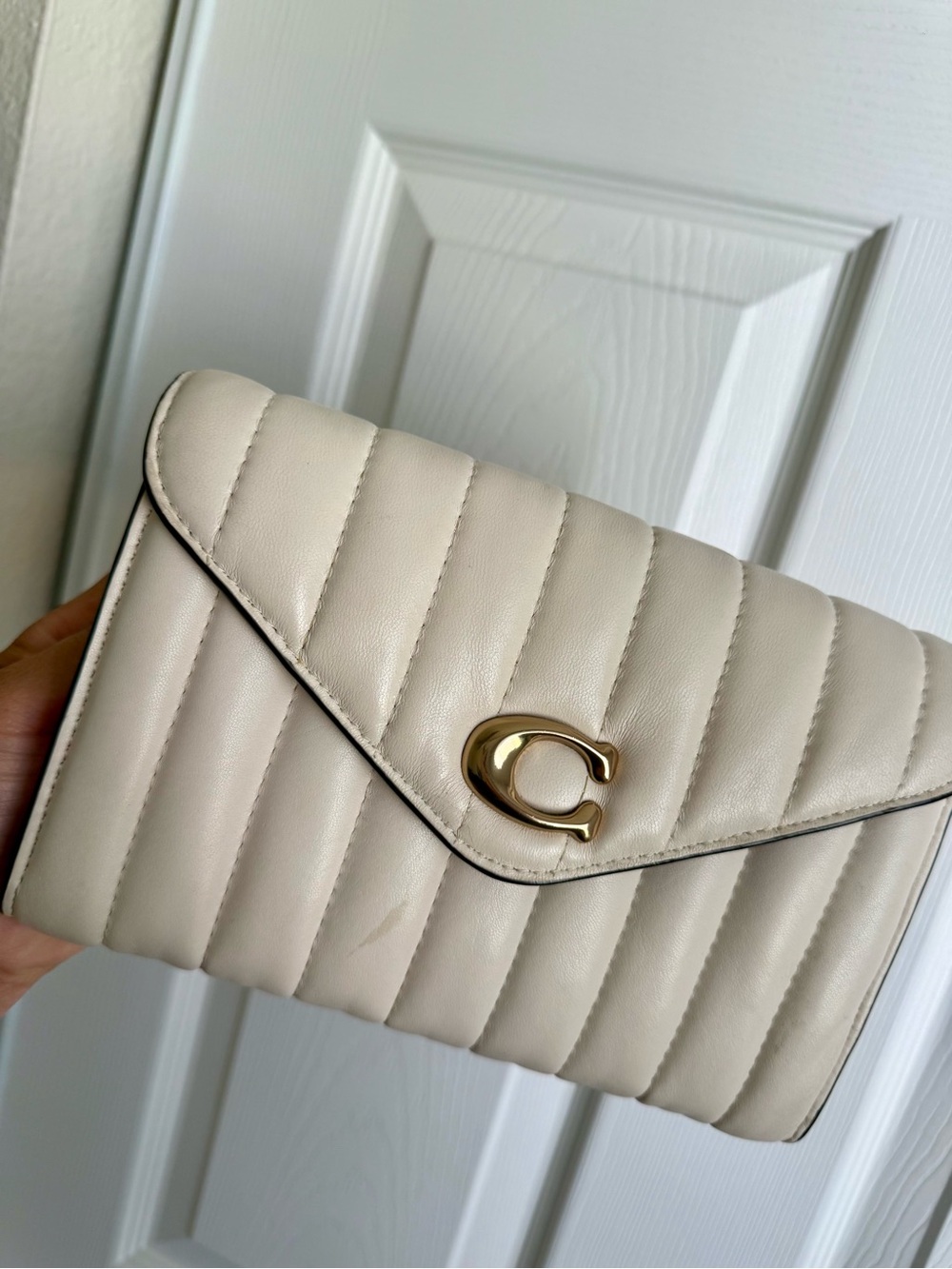 Coach Cream Quilted Leather Crossbody with Gold 'C'